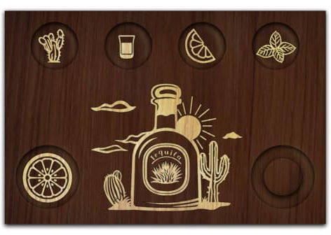 BENECREAT Shot Glasses Serving Tray, Cactus Tequila Glass Holder, Salt Rim Shot Glasses Wooden Board for Taco Bar, Family Dinner, Parties
