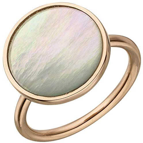 Schmuck Krone Ring Damenring mit Perlmutt-Einlage schimmernd rund 925 Silber rotgold vergoldet, Ringgröße:Innenumfang 58mm ~ Ø18.5mm