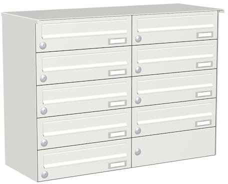 KNOBLOCH Briefkastenanlage | Aufputz | 9-Fach | Verkehrsweiß RAL 9016 | waagerecht | optional 2. Namensschild & 3 Schlüssel