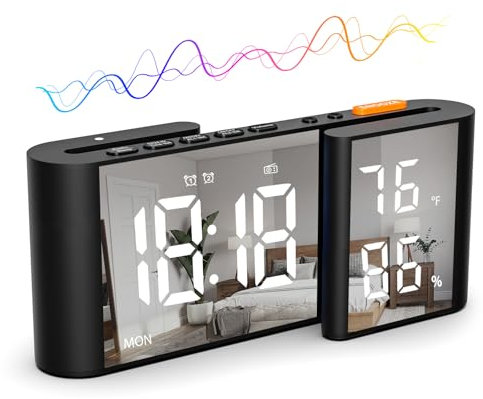 Kinberry Radio Alarm Clock, Large LED Display Digital Clock Bedside with Temperature Battery Powered Alarm Clock with FM Radio, Snooze,12/24hr, Power Off Memory, Dual Alarm, 5 Brightness