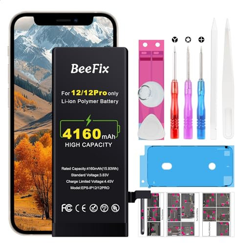 Beefix Batterie pour iPhone 12 : Batterie de Remplacement Li-ION Haute capacité 4160 mAh pour iPhone 12 Pro avec Outils de réparation Professionnels (modèles A2172, A2402, A2403, A2404, A2341, A2406)