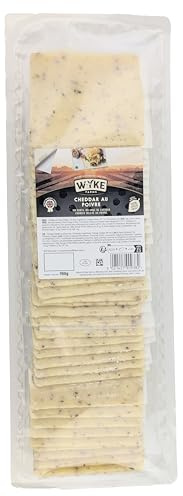 Food-United CHEDDAR-KÄSE mit schwarzem Pfeffer 38 Scheiben 980g Großpackung von WYKE Farms cheddar cheese leicht scharf englischer Hartkäse ideal zu Burger Sandwiches Pizza Pasta