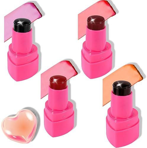 4 Stück Jelly Blush, Blush Stick, Cream Blush, Jelly Blush Essence, Rouge Stick Set Water Jelly Tint Stick Rouge Stick Nicht Klebend, 3-in-1 leicht Verschmieren, Niedliches Mädchen