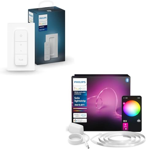 Philips Hue Kit de base LED Smart Solo Lightstrip d'intérieur de 3 m, 1 interrupteur contrôle avec l'application Hue, fonctionne avec Alexa, Google Assistant et Apple HomeKit