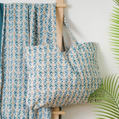 TRAMAS+ Set Toalla Pareo y Bolso a Juego, Toalla de Playa, Bolso con Estampado, Ideal para Verano, Playa, Piscina y Vacaciones - Eloina Agua Marina