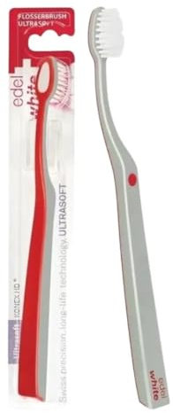edel+white Flosserbrush Zahnbürste 10er Set – Ultrasoft Borsten für gründliche Zahnreinigung | Swiss Made | Ideal für Zahnzwischenräume & empfindliches Zahnfleisch