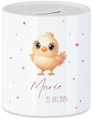 Spardose Kinder mit Namen Personalisiert, Tiermotiv Elefant Geschenk für Mädchen & Junge Geburtstag, Weihnachten, Geburt und Taufe - Sparschwein Geldgeschenk und Wunscherfüller
