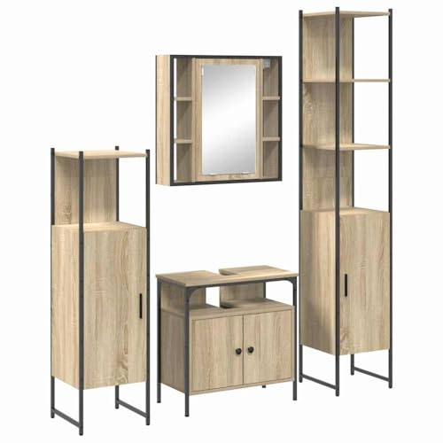 vidaXL Bathroom Cabinet Set with Drawer Sonoma oak Engineered wood, Rustic Bathroom Furniture Set, Compact Storage Solutions, Decorative Cabinet, Functional Mirror, Organize Home Decor