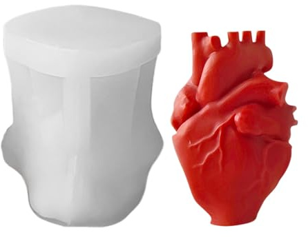 3D Human Heart Cake Mold, Realistic Cement Casting Silicone Mould, Non Stick Resin Clay Craft Tool, Dessert Soap Mold for Chocolate, Muffin, Cupcake Topper, Halloween Decor, 8.1x6.5x10.1cm