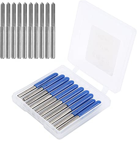 3.175mm CNC Router Bits 10pcs Set | 90 Degree Tungsten Steel Engraving Bits for Wood Carving & Metal Milling | High Accuracy CNC Cutter Tools for DIY / Skilled Use (90*0.1)