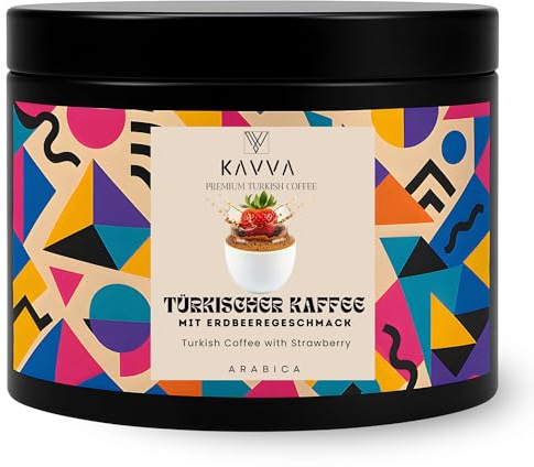 Kavva Premium Türkischer Kaffee mit Erdbeeraroma, ohne Zucker, aus Arabica Bohnen, Traditionell geröstet, Türkischer Mokka, cilekli Türk kahvesi, Erdbeer-Kaffee