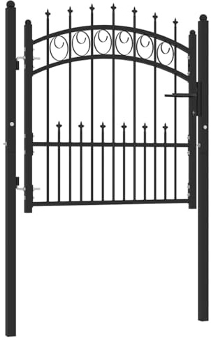 Mokuyary Fence Gate with Spikes Steel 100 x 100 cm Black Garden Gate Metal Gate Yard Gate Garden Door Fence Door Single Gate with Post Lock Door Handle and Key