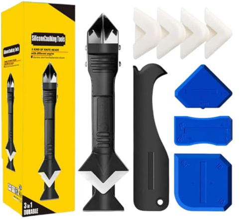 Professionale Strumento per Calafataggio 5 in 1, Spatola per Silicone Kit, Pulizia Scrapers Lama multifunzionale, Raschietto Rimozione Sigillanti, con lama intercambiabile, Usato Pala Via Macchie