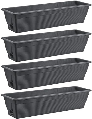 Macetero de 80 cm, juego de 4 maceteros, almacenamiento de agua, antracita | BURI, Maceta resistente a la intemperie, resistente a los rayos UV, a las heladas, para balcón, terraza, jardín, duradera
