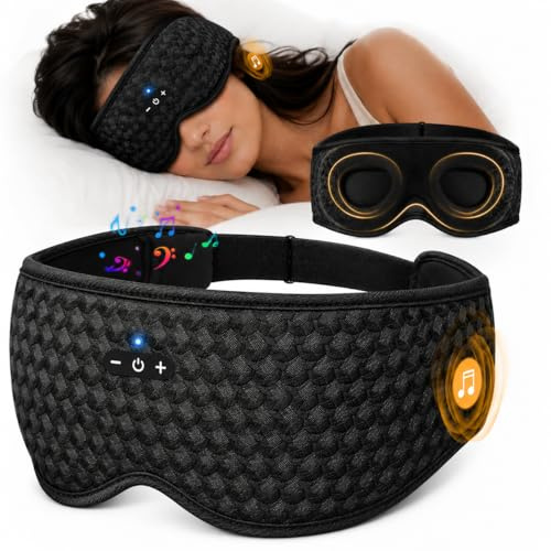 Super Barley Sleep Mask Headphones, Bluetooth Wireless Music Eye Mask 100% Blackout, 3D No Pressure for Side Sleepers, Travel, Nap, 13H Playtime