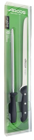 Arcos Maitre - Set Jamonero 2 piezas (Jamonero + Chaira) - Acero Inoxidable NITRUM 275 mm - Mango Polipropileno negro