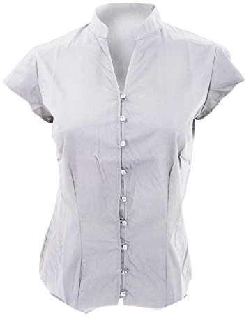 Kustom Kit Ladies Continental Blouse Mandarin Collar Cap Sleeve White 20 UK