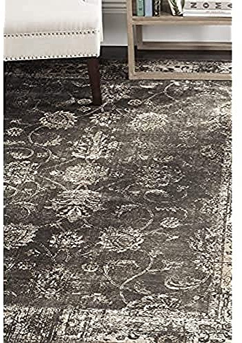 SAFAVIEH Vintage Collection Area Rug - 6' Square, Soft Anthracite, Oriental Distressed Viscose Design, Ideal for High Traffic Areas in Living Room, Bedroom (VTG117-330)
