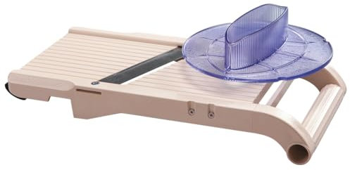 Benriner - Mandoline Japonaise Premium 120 mm + Poussoir de sécurité - ABS + INOX - Tranche Fruits et Légumes et Réalise Frites et Juliennes - 3 Lames Interchangeables