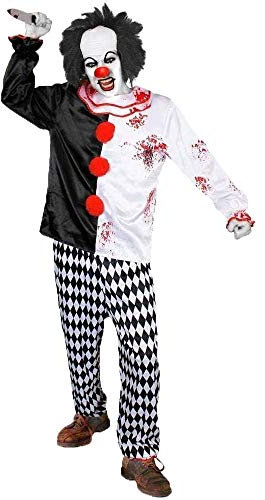 Costume da pagliaccetto per adulti + accessori per costume da pagliaccio + bacchetta nera + naso del pagliaccio + sangue finto + trucco + panno + coltello sanguigno perfetto
