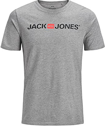 JACK & JONES Men's Jjecorp Logo Tee Ss Crew Neck Noos T-Shirt, Grey (Light Grey Melange Detail: Slim Fit - Melange), X-Large