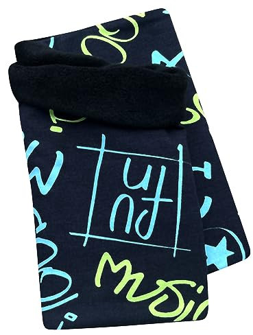Wollhuhn Mädchen/Damen/Jungen Warmer Schlupfschal/Halstuch Innen Fleece Gefüttert Viele Motive Winter Übergangszeiten (Cool Music Schwarz/Blau/Grün)