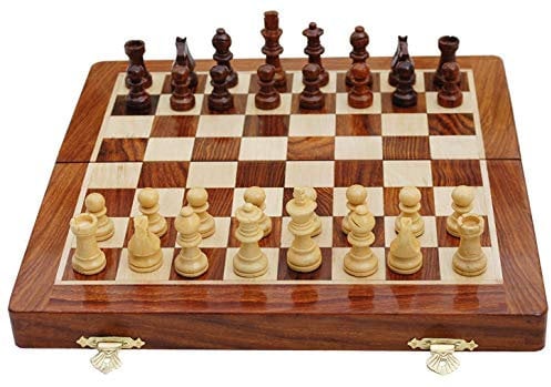 BCBESTCHESS Premium Quality, Handcrafted Magnetic Travel Foldable Chess Board Set for Kids and Adults, Secure Storage for Magnetic Pieces with Extra Queens, Brown (10 x 10 Inches) For 2 Players