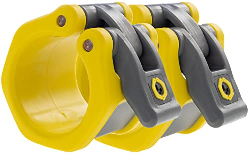 Lock-Jaw Barbell Collars HEX Olympic Barbell Clamps 2 Pcs – Heavy Duty Bar Clamps for 2” & 50mm Olympic Bars – Secure Weight Bar Clamps for Strength Training & Home Gym Accessories – Yellow