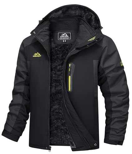 TACVASEN Winter Jacket Men Warm Waterproof Ski Jacket Outdoor Fleece Windproof Jacket Mens Military Thermal Coat Parka Jacket Hood Raincoat Jacket Black(Size: S)(Size: S)