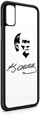 aina Kompatibel mit iPhone X Silikon Hülle Handyhülle Flexibles Slim Case Cover Atatürk Imza Motiv Bild Schwarz