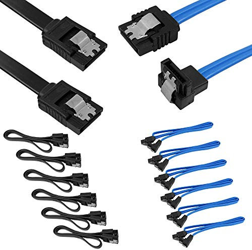 Set di 12 cavi SATA III ad angolo retto e 90 gradi da 6,0 Gbps con chiusura a scatto, cavo DaKuan SATA III (6X nero, 6X blu)
