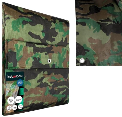 KOTARBAU® Bâche de Protection Extérieur 4 x 5 m, Camouflage, 90 g/m² | Polyéthylène, Bâche Anti UV, Bache Remorque, Bache Impermeable Exterieu