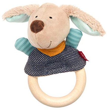 Sigikid Mädchen und Jungen, Greifring & Fingerpuppe Hügge Hug, Babyspielzeug, empfohlen ab 0 Monaten, blau/beige, 39336