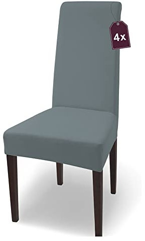 SCHEFFLER-Home Natalie Stretch Stuhlhussen Baumwolle/Stuhlhussen Grau/Stuhlüberzug 4er Set/Stuhlabdeckung/Stuhlhussen Schwingstühle waschbar/eleganter Spann-Stuhlüberzug Hochlehner