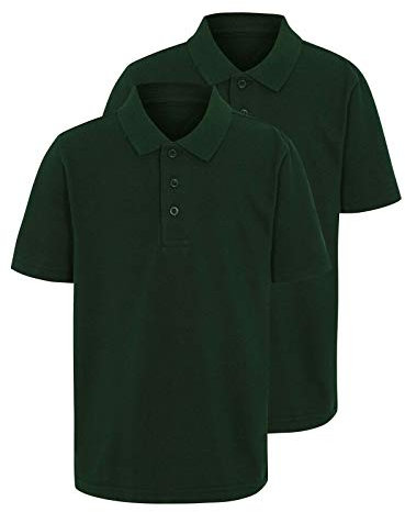 2PK Classic Boys Plain Ages 3-16y Polo Shirts 100% Cotton Children School T-Shirt Tee Shirt Uniform Summer Bottle Green