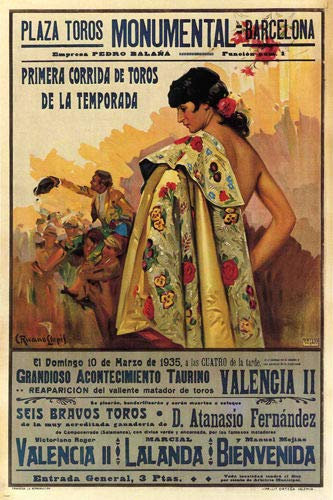 BCTS Cartel de publicidad vintage de corrida de toros Barcelona España 1935 Corrida decoración del hogar arte decoración de la pared cartel de metal 20 x 30 cm