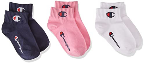 Champion Unisex Kinder Core- Junior 3PP Quarter Socken, Rosa Fuchsia, Weiß, Marineblau, 31-34 (3er Pack)