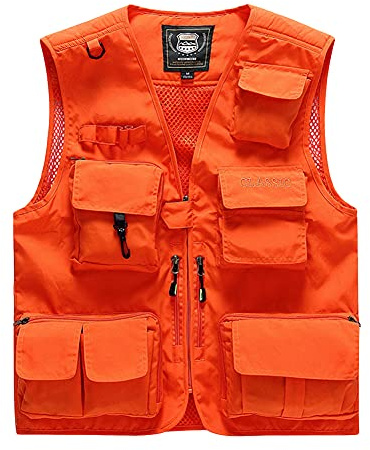 DAIHAN Herren Outdoor Ärmellos Weste Anglerweste Multifunktions Weste für Angler Wander Jagd Militär Jagd- Und Angler Camping Wandern Weste Freizeit Jacke,Orange,6XL