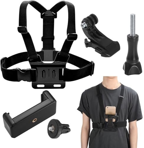 Hands-Free Chest Mount Harness for Phone & Action Camera - Adjustable Strap, Universal Phone Clip Holder, Selfie Strap Compatible with iPhone/Samsung/Mobile Devices