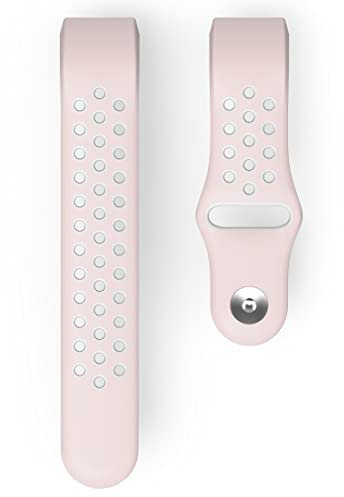 Hama Fitbit Uhrenarmband 22 mm (verstellbares Ersatzarmband für Smartwatch Fitbit Charge 3 u. Charge 4, Sportarmband atmungsaktiv zum Tauschen, Silikon Wechselarmband, Edelstahl Druckknopf) rosé/grau