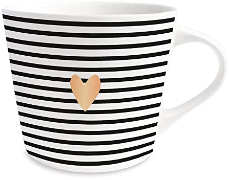 Grafik-Werkstatt Kaffee-Tasse mit 100% Echtgold | Porzellan Tasse | 420 ml | Herz, Weiß-schwarz, 61636