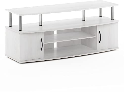 Furinno Stand, Unit for TV Up to 55 Inch, Engineered Wood, 119.9(W) x 49.8(H) x 40.1(D) cm, White Oak/Stainless Steel