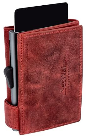 SecWal Kartenetui mit XXL Münzfach Druckknopf inkl. Geschenkbox - Made in Germany - Geldbörse inkl. Ebook für Damen und Herren - RFID Schutz Geldbeutel mit Wiener Schachtel (Hunter Rot)