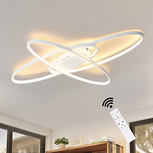 GBLY Deckenlampe LED Deckenleuchte Wohnzimmer: Wohnzimmerlampe Dimmbar Modern Weiß Schlafzimmerlampe 68W Design mit Fernbedienung Deckenbeleuchtung für Schlafzimmer Esszimmer Büro 85 * 62 * 5 cm