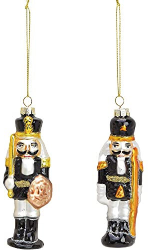 Christbaumschmuck Nussknacker Weihnachtskugel | Set 2 Christbaumfiguren | Glas Figuren (schwarz)