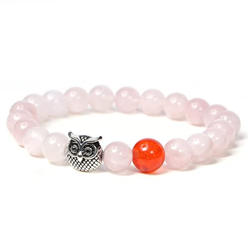 Manfnee Gufo Bracciale Chakra Pietra Quarzo rosa Yoga Amore Amicizia Compleanno Donna Uomo Elastico
