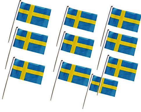 Hilai Schweden-Handflagge Kleine schwedische Handschwenkflagge Mini National Stick Banner 10 Stück 14 x 21 cm Flaggen