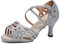 MINITOO Damen Tanzen Schuhe Tanzschuhe Latein Salsa Glitzer Sandalen L357 Silber 7.5cm Absatz EU 40