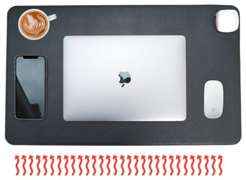 BoltSafe Heated Desk Mat, Mouse Mat for Gaming Mouse Pad, Eco-Friendly Vegan Leather 800x330mm, Controllable Temp Large Mouse Mate for Office Home (Black, 800mmx330mm) (3pin UK Plug) (Black)