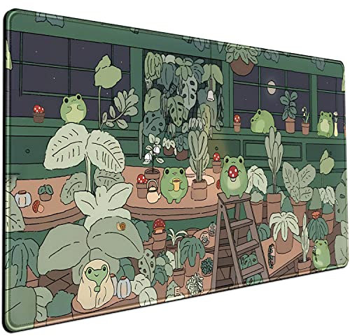 Mechanical Cattle Mauspad mit niedlichem Frosch-Design, Kawaii-Grün, dekorativ, groß, Gaming für Computer, Tastatur, Laptop, Heimbüro-Zubehör, Mädchen, 80 x 40 cm, mit genähten Eges